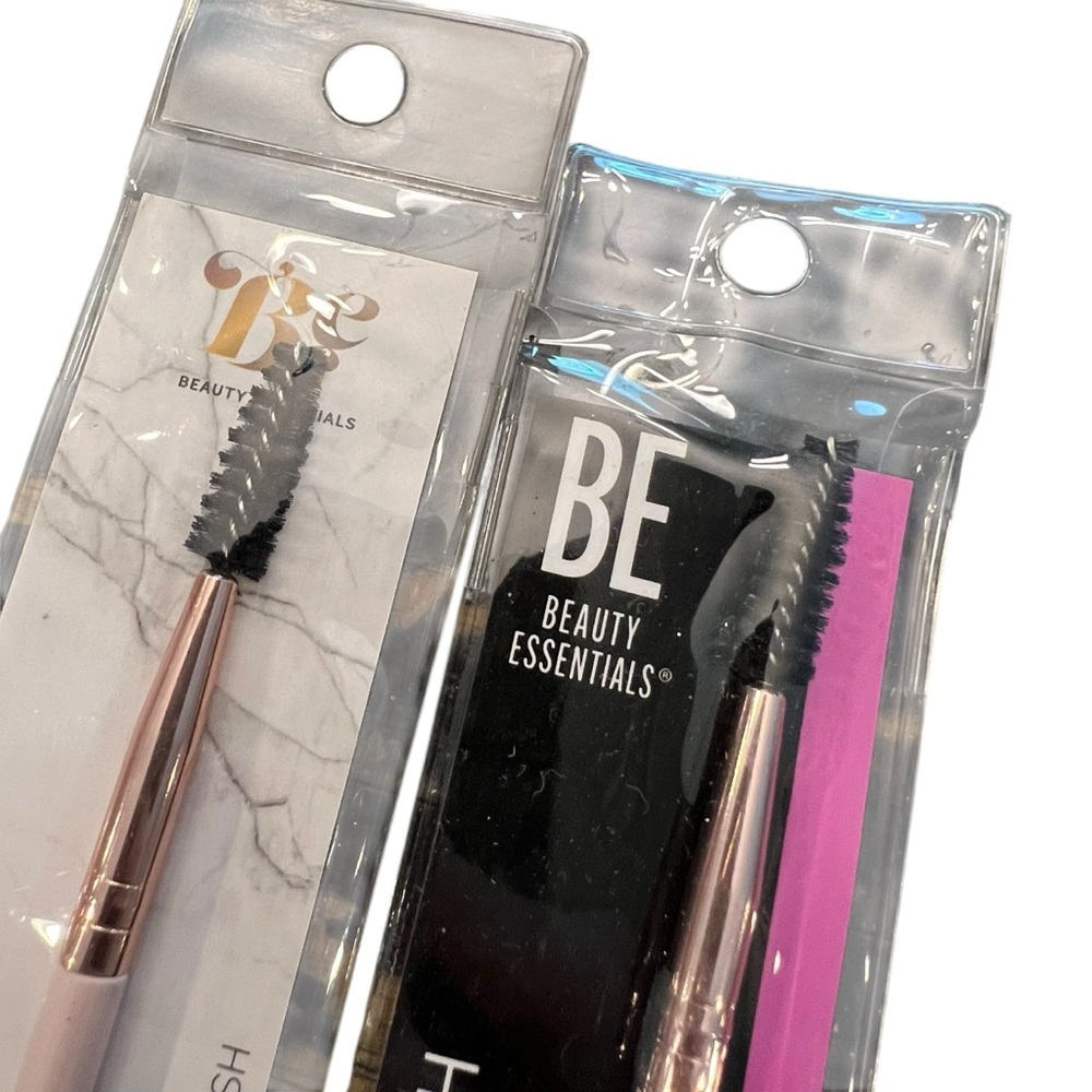 Beauty Essentials Makeup Brush 2 Pc Spoolie Eyebrow Pink Handle‎ NEW